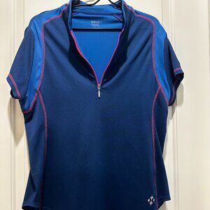 Jofit Navy and Royal Blue Zip-Front Athletic Top with Pink Trim